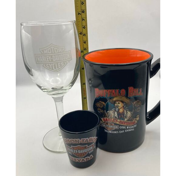 Harley Davidson Logo Combo with Shot Glass Coffee Mug and Wine Glass - Picture 7 of 7